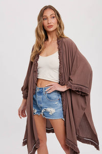FRINGED KIMONO: MOCHA