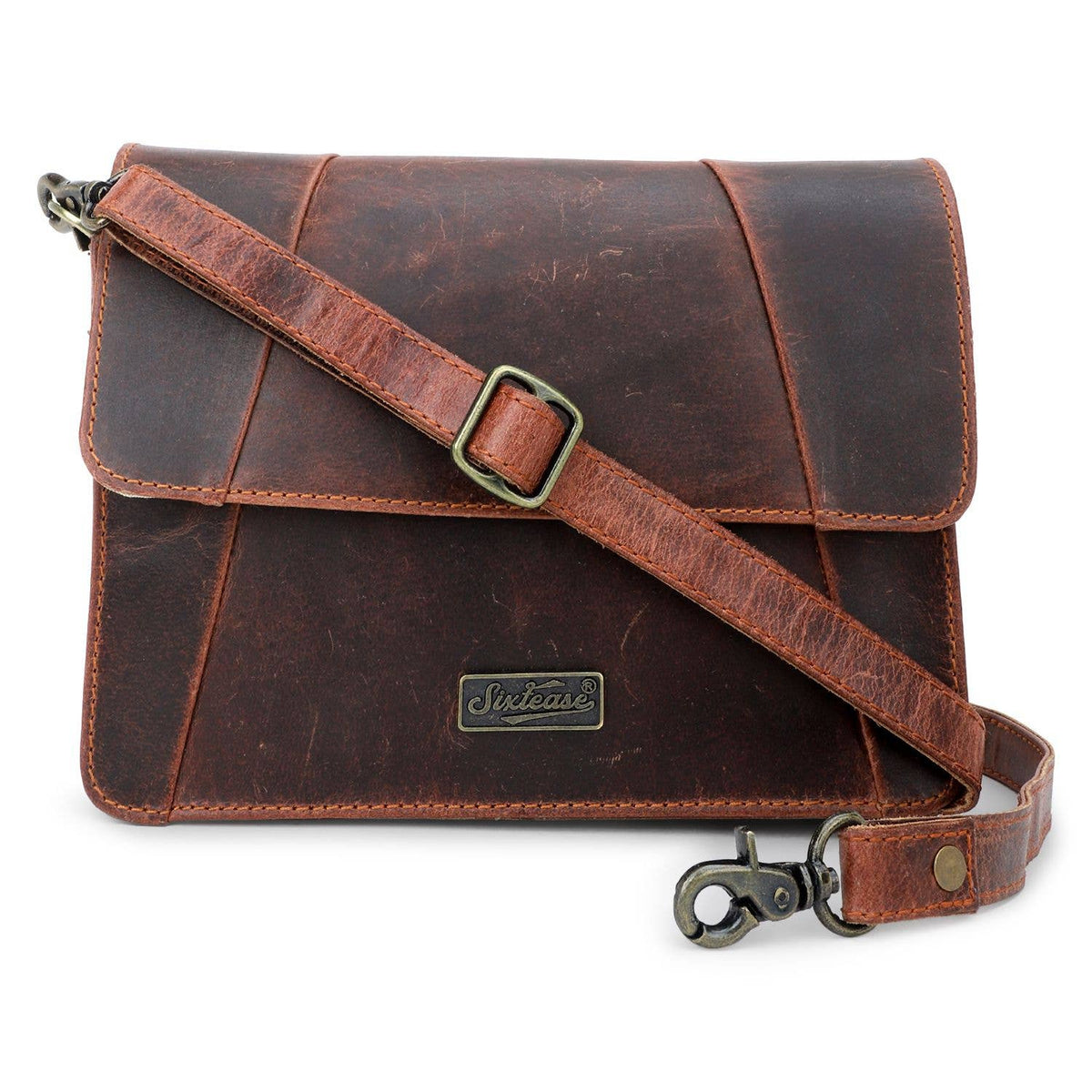 Rustic Leather Women's Crossbody Bag - Cherry