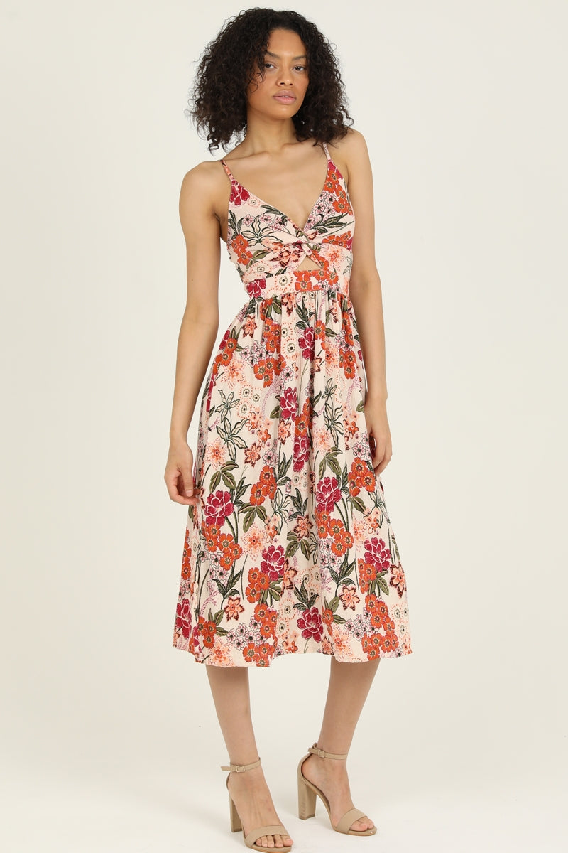 Floral V-neck twisted floral Midi  * on sale