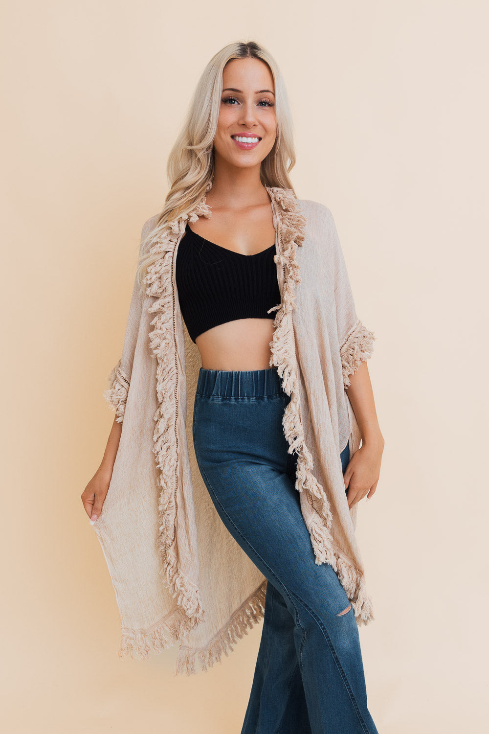 Boho Fringe Kimono in Cream