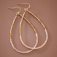 Gold Beaded Hollow Drop Earrings with Glass Beads