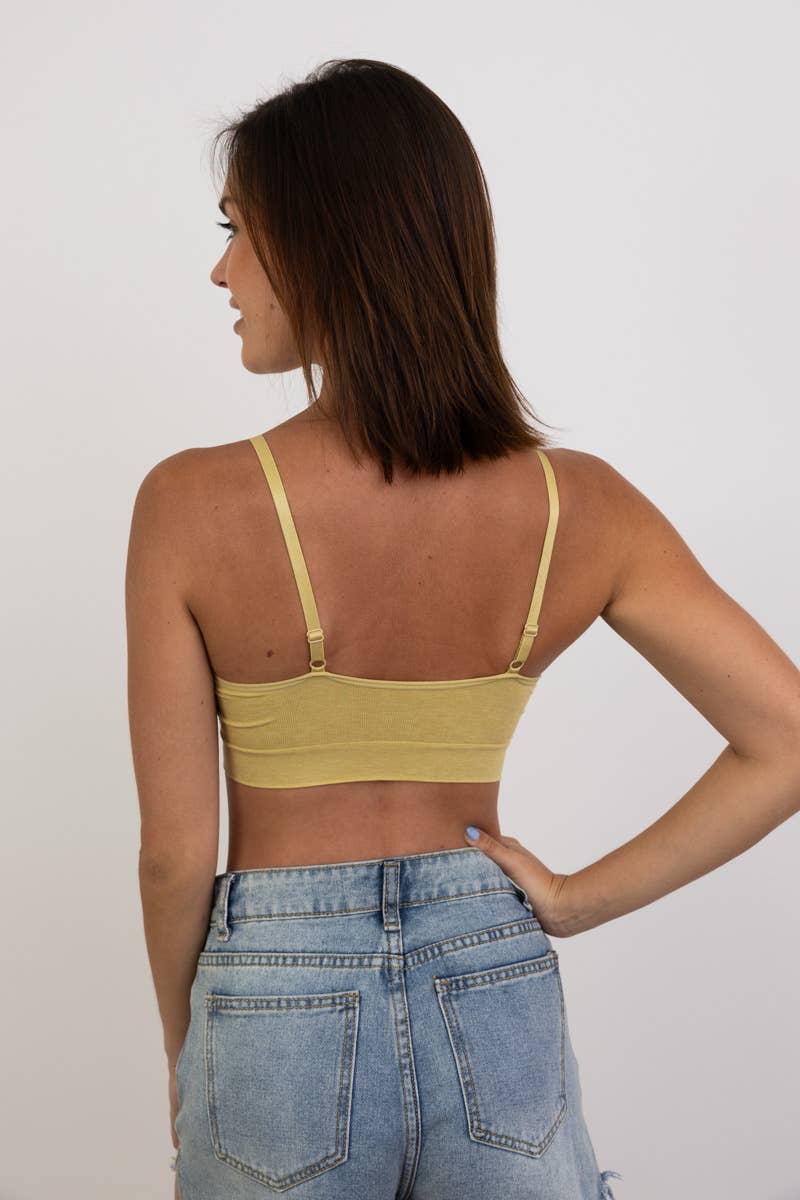 COMFY! Ultra Soft Lace Trim Ribbed Padded Seamless Bralette: Marigold