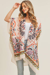 Bohemian Print Summer Kimono: Coral/Black