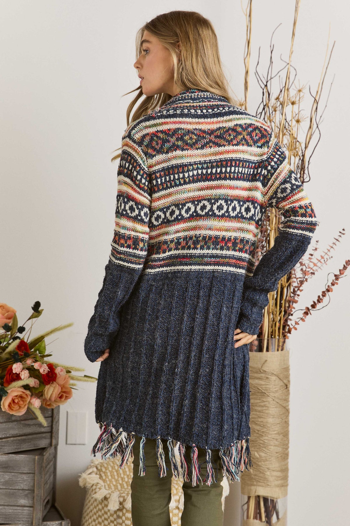 Navy Knit with Fray Cardigan * on sale