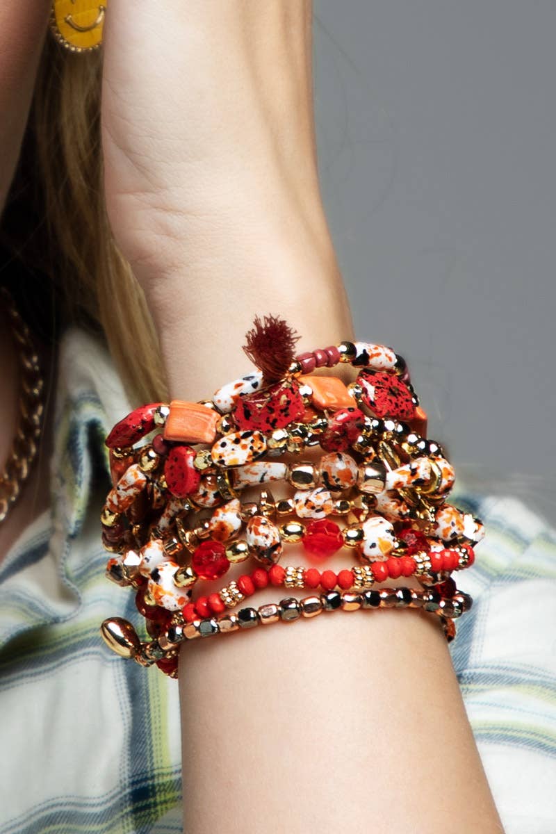 10-in-1 Natural Stone Layered Bracelet Set: Lava
