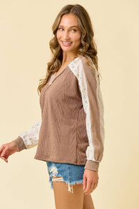 Grace in layers cable knit top: MUSHROOM