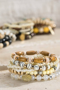 Layered Mixed Beads Stacked Bracelet Set in Ivory