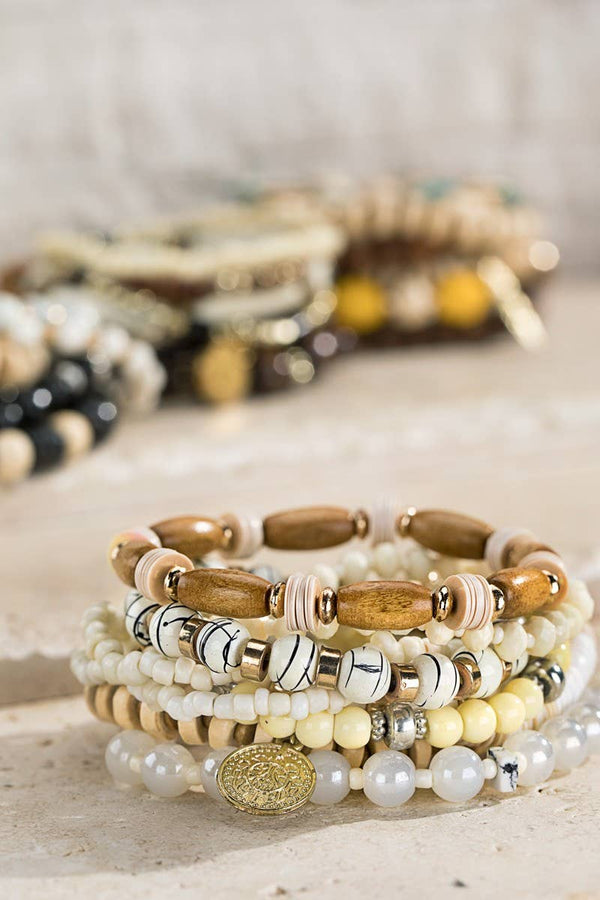 Layered Mixed Beads Bracelet: Ivory