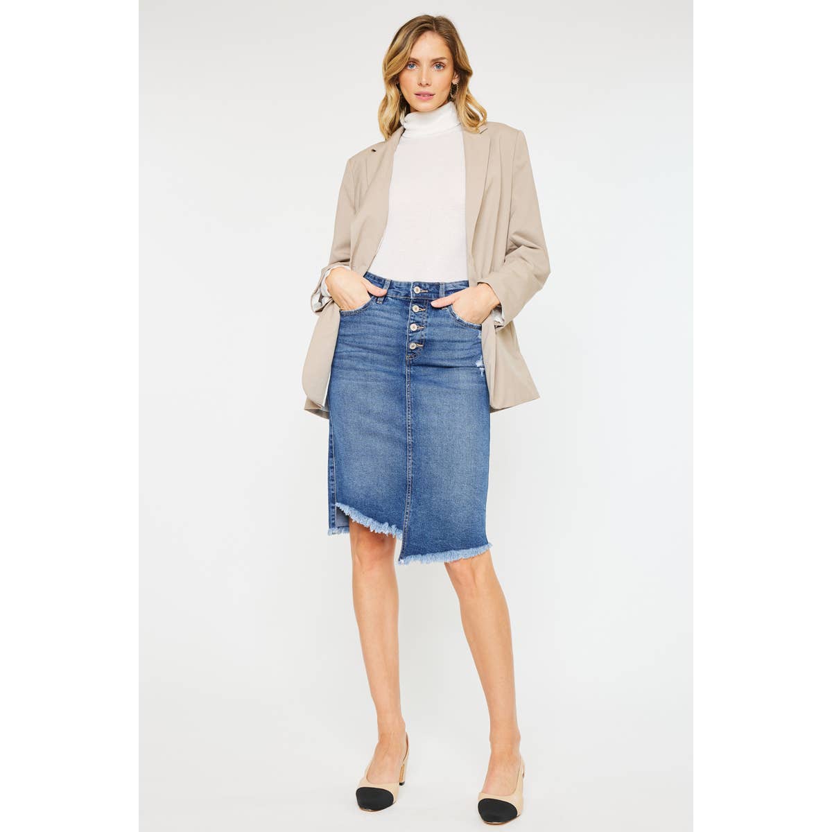 【EEUN】Cancan Unbal Skirt Beige Stripe Unbalanced Frill Cancan Skirt, A Korean