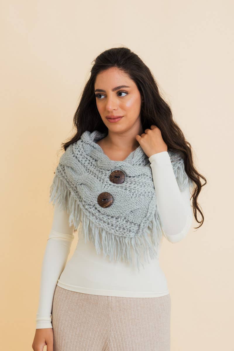 Heathered Shoulder Warmer Scarf With Coco Buttons: Sage
