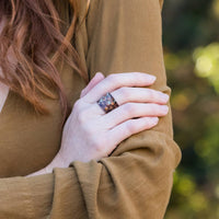 Copper Patina Ring - Copper and Teal Rivets