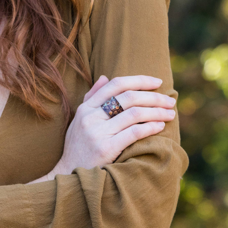 Copper Patina Ring - Copper and Teal Rivets