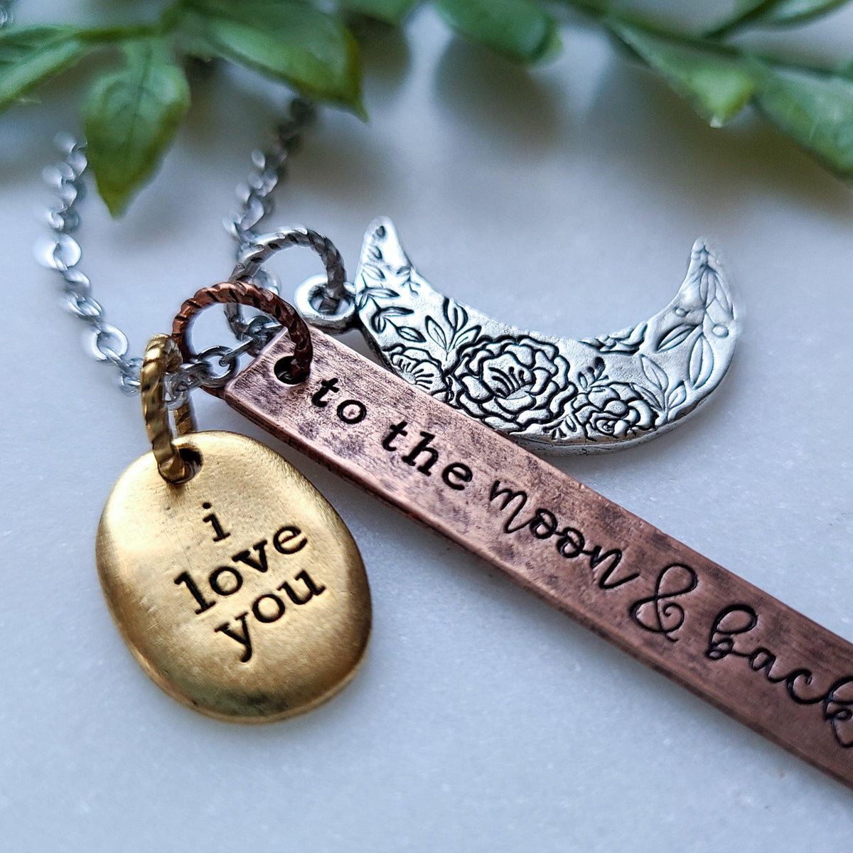 "I Love you to the Moon and Back" stamped necklace