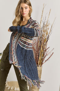 Navy Knit with Fray Cardigan * on sale