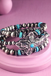 Navajo Pearl & Cross Stretch Bracelet : TURQUOISE