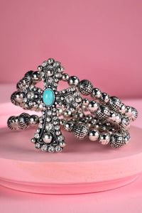Western Semi Stone & Rhinestones Cross Bracelet