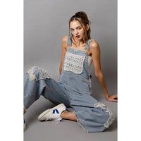 Crochet Patchwork Detail Casual Denim Overalls Jumper / Romper by POL