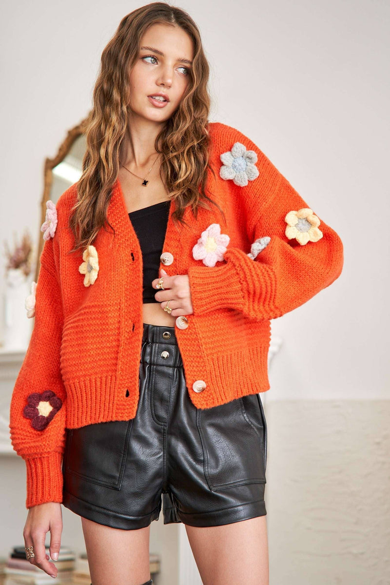FLORAL PATCHED SWEATER CARDIGAN