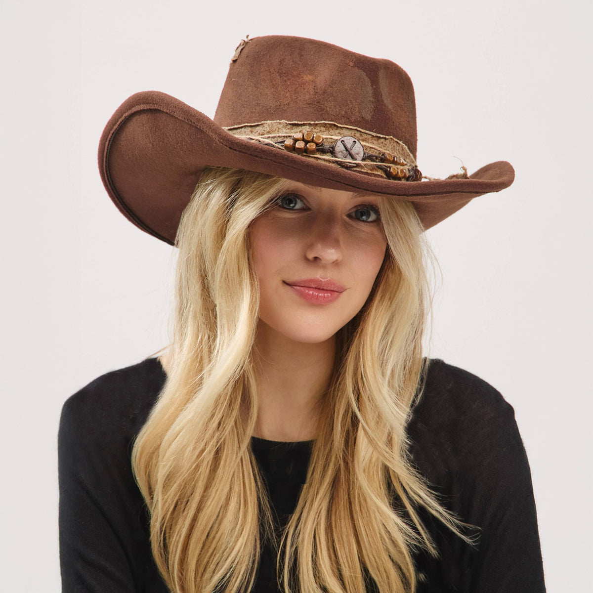 Rustic Cowgirl with Feather Fedora Hat
