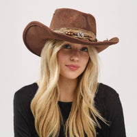 Rustic Cowgirl with Feather Fedora Hat