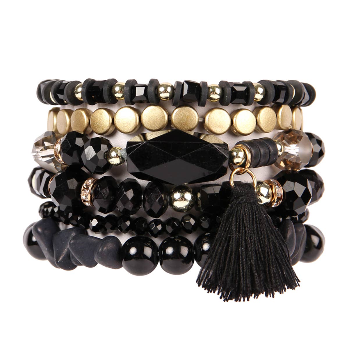 Boho Charm Tassel Bracelet: Black
