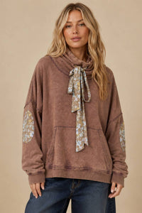 Floral Patch Loose Turtle Neck Sweater Top