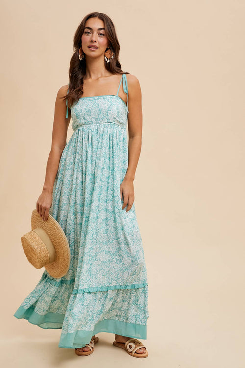 FLORAL CONTRAST MAXI DRESS: SEAFOAM * on sale