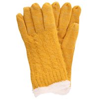 Solid with Lurex Cable Knit Winter Gloves