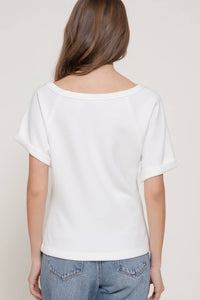 Elbow Sleeve Off The Shoulder Soft Modal Scuba  Blouse : off white
