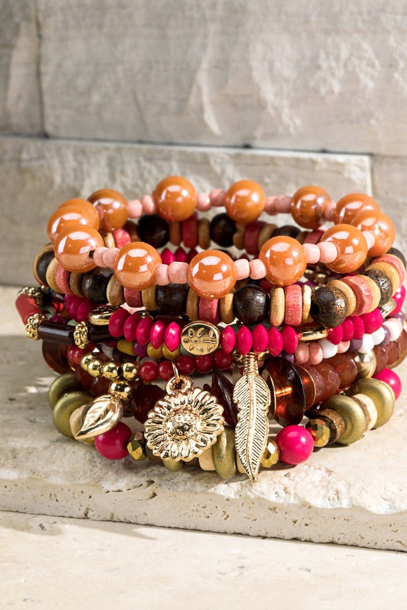 Multi Layered Beads Bracelet: Flamingo