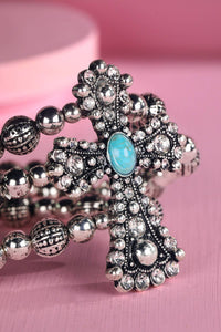 Western Semi Stone & Rhinestones Cross Bracelet