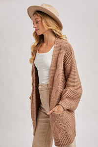 CHUNKY CABLE LANTERN SLEEVE CARDIGAN