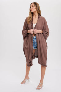 FRINGED KIMONO: MOCHA