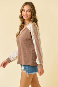 Grace in layers cable knit top: MUSHROOM