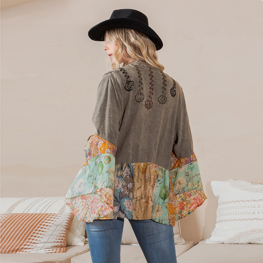 Boho Patch Overshirt Kimono Shrug * on sale