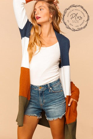 Rust Color Block Cardigan 1XL-3XL * on sale