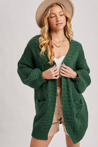 CHUNKY CABLE LANTERN SLEEVE CARDIGAN