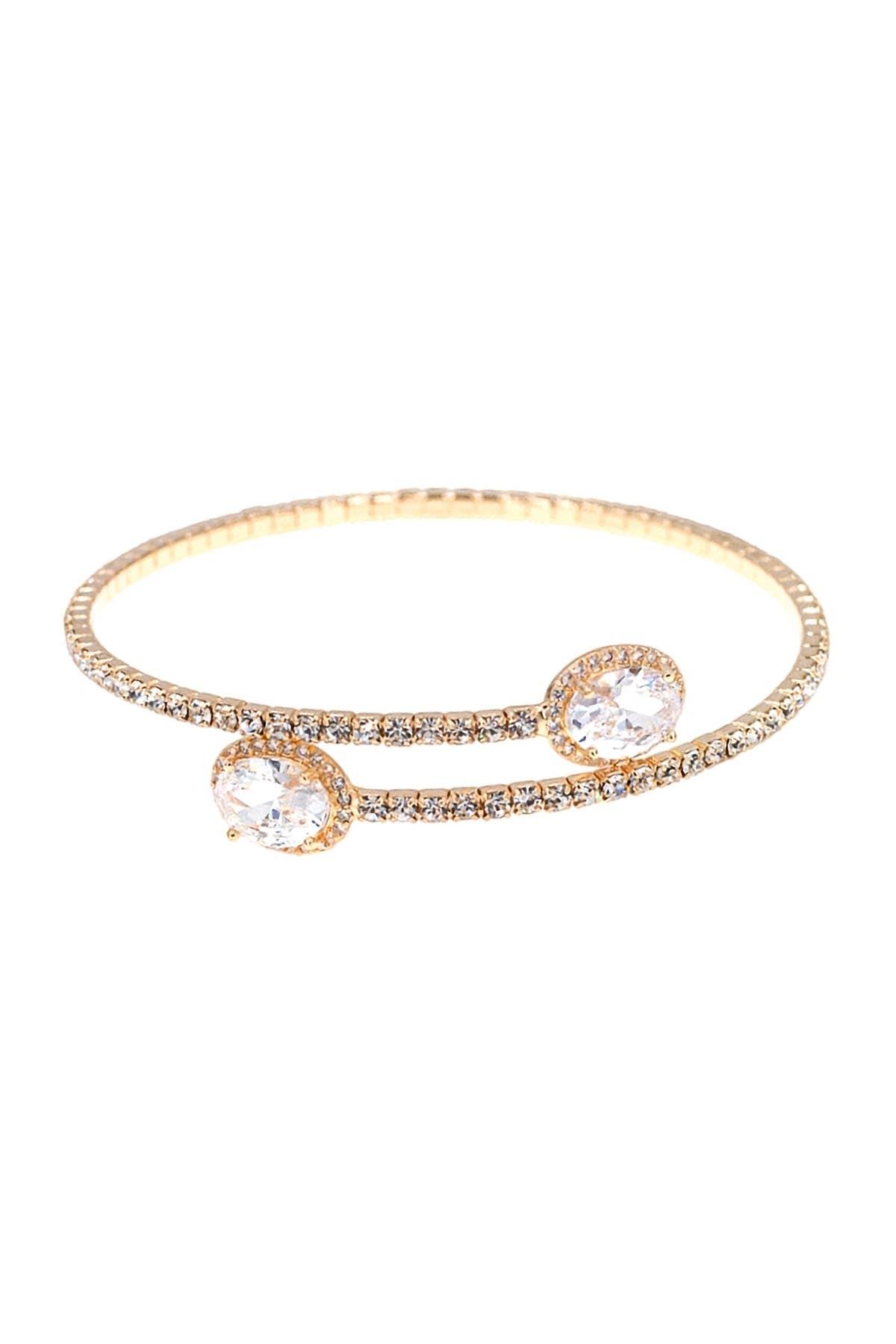 Rhinestone Oval Cubic Zirconia 1 Line Wire Cuff Bracelet