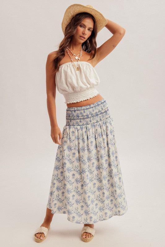 Boho Floral Smocked Elastic Waistband Skirt