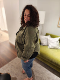 Curvy Cozy Shacket in Light Olive 1X-3X * on sale