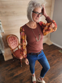 Redwood Raglan Sheer Floral Long Sleeve