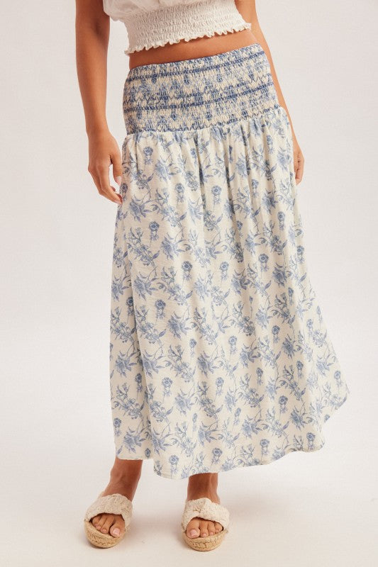 Boho Floral Smocked Elastic Waistband Skirt