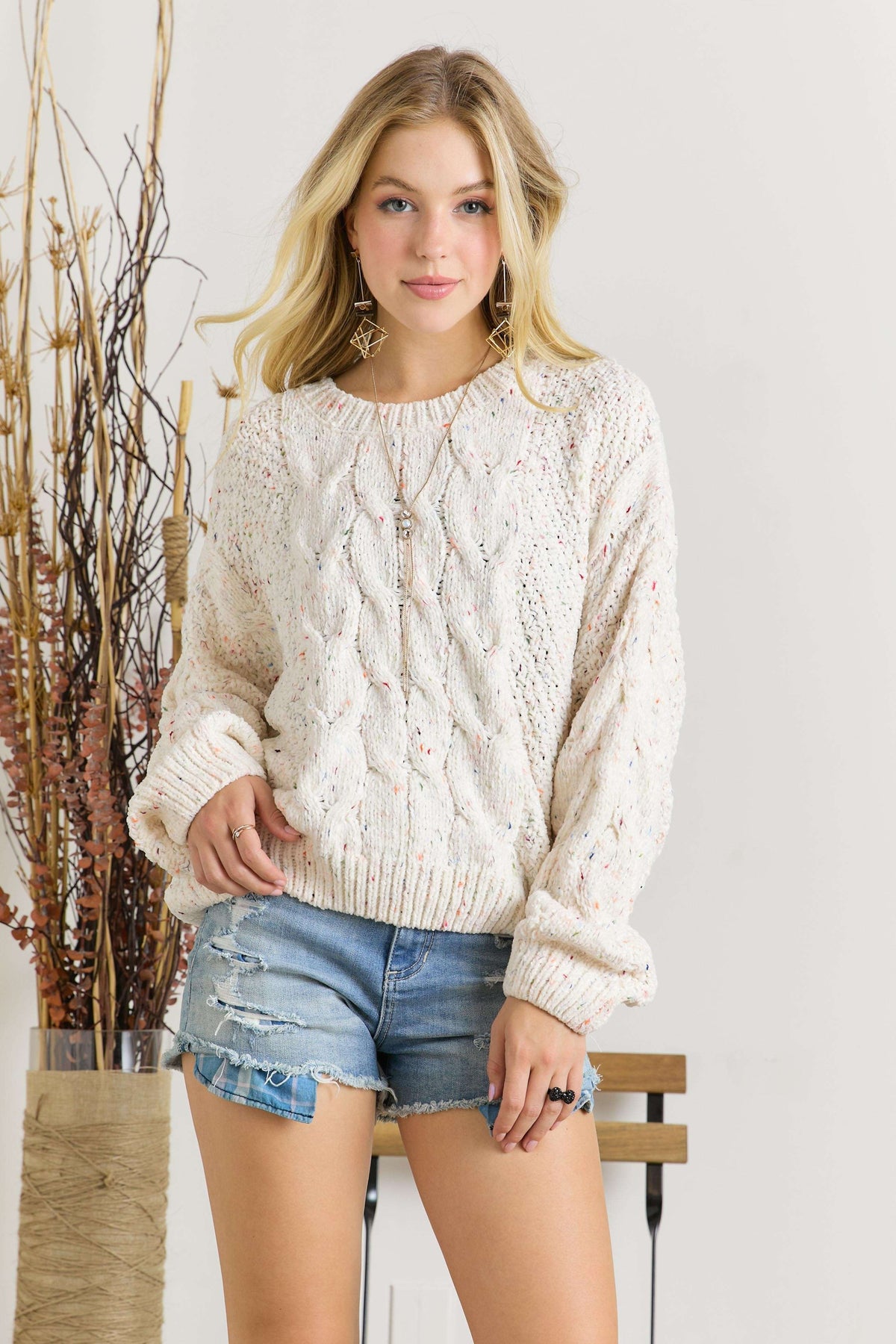 Confetti Cable Knit Long Sleeve Sweater * on sale *