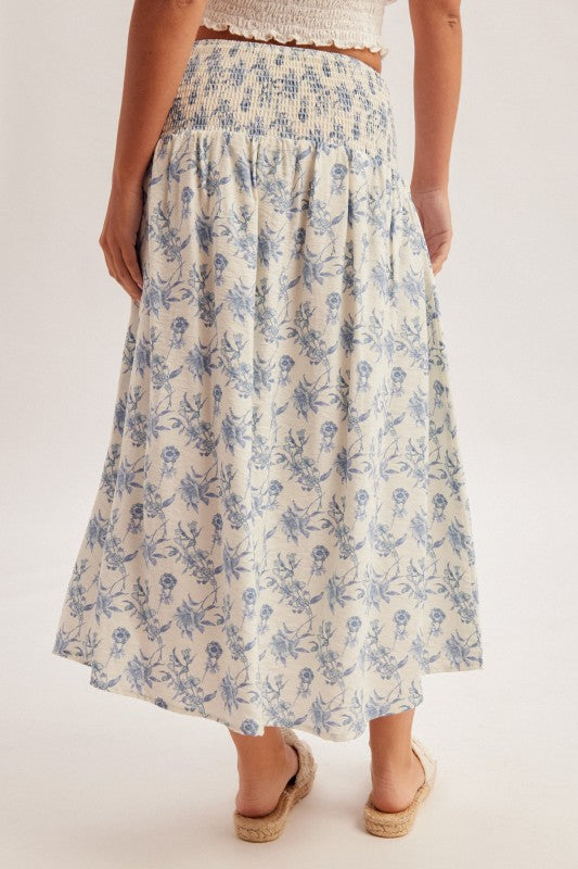 Boho Floral Smocked Elastic Waistband Skirt