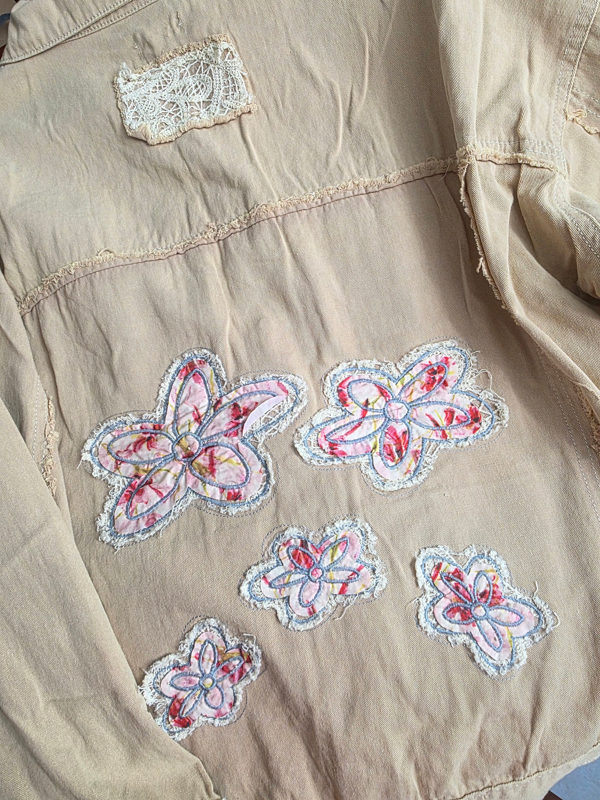 Khaki Lace Trim Denim Jacket