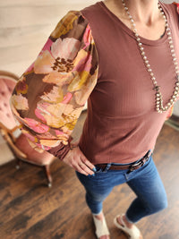 Redwood Raglan Sheer Floral Long Sleeve