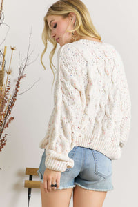 Confetti Cable Knit Long Sleeve Sweater * on sale