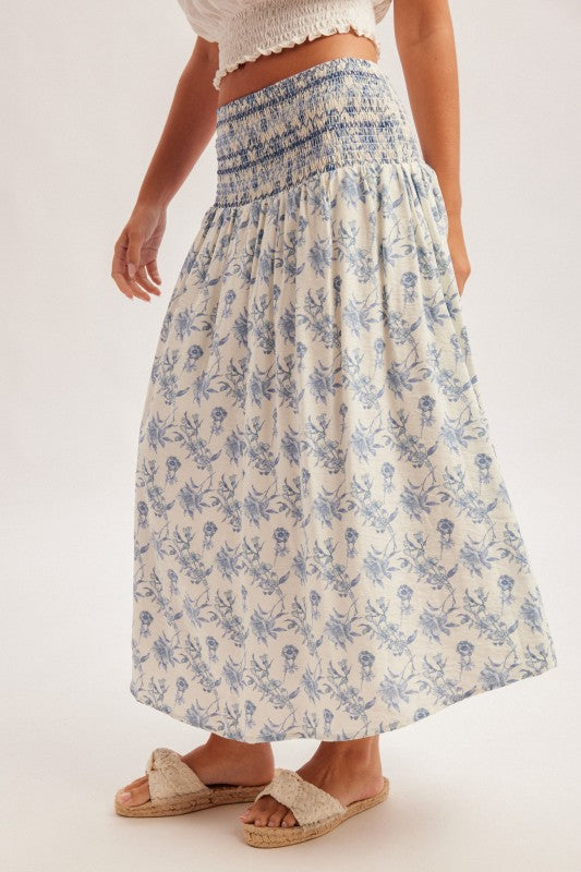 Boho Floral Smocked Elastic Waistband Skirt