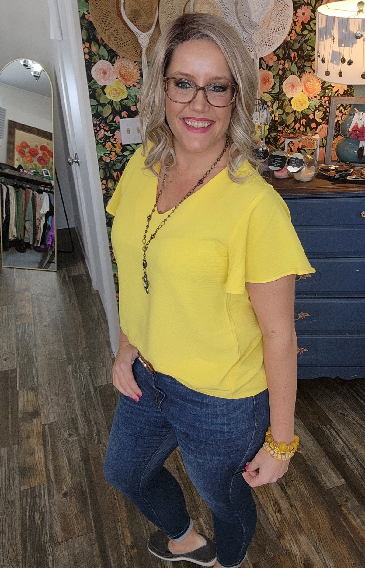 Flutter Sleeve Blouse in Yellow