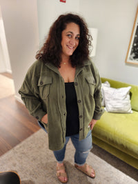 Curvy Cozy Shacket in Light Olive 1X-3X * on sale